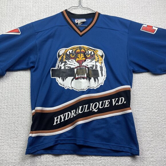 VTG Trimark Tiger Crunch Hockey Jersey Men Sz S Blue Brown Made in Canada Retro - Picture 7 of 16